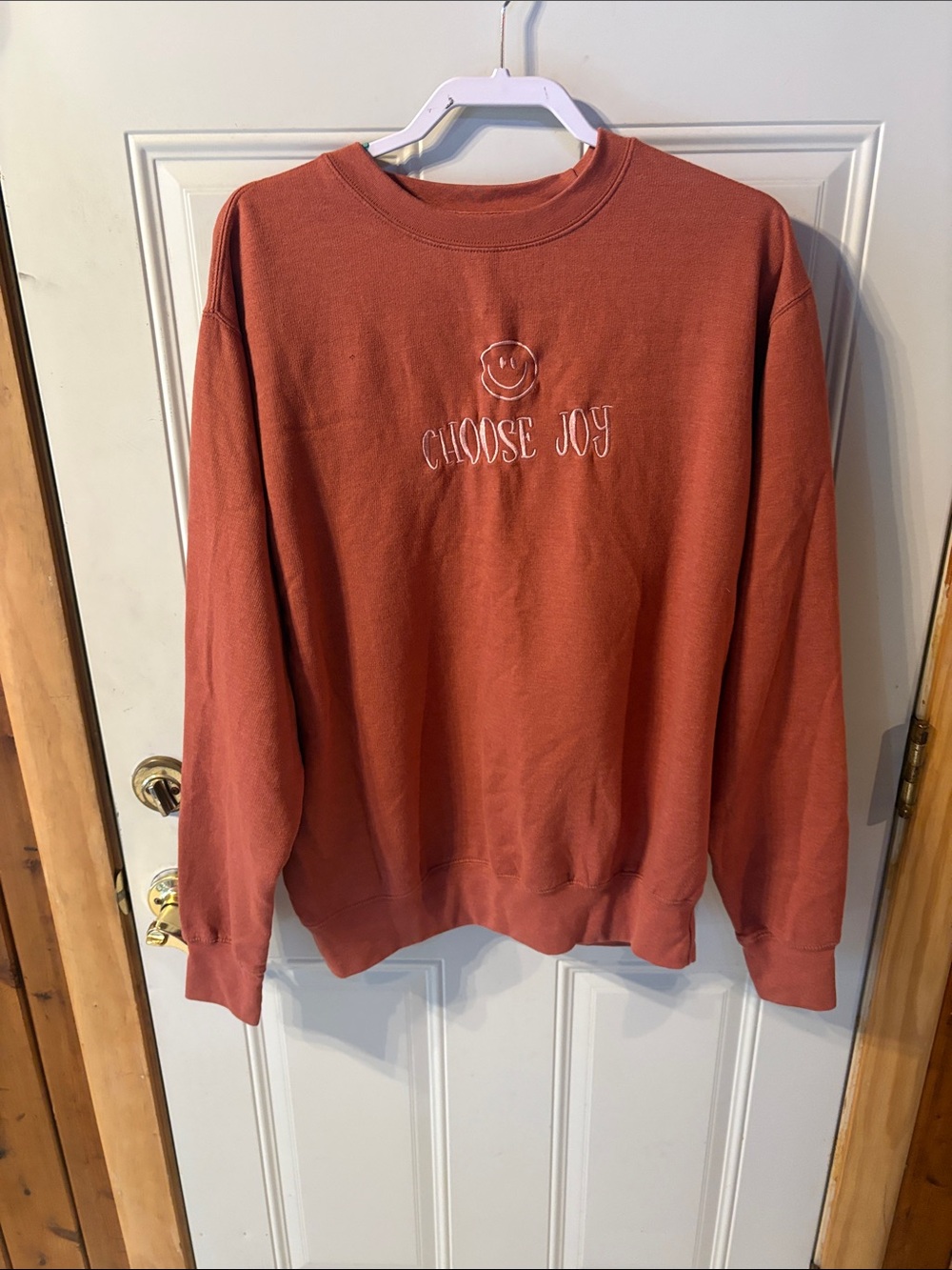 Love Faith Sweatshirt Choose Joy Embroidered- Rust-Large-Soft